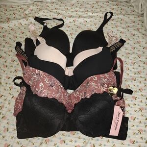 Black and Pink Lace Bra Set